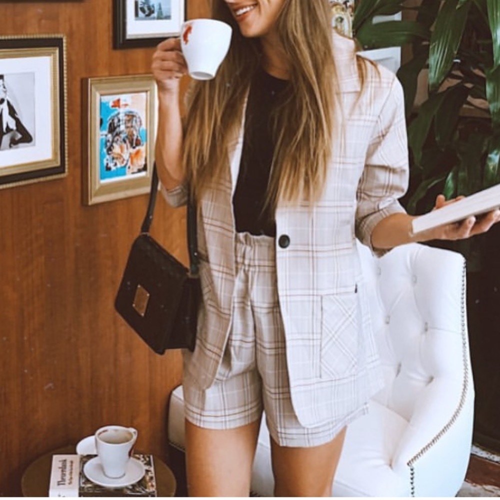 Plaid Blazer / Paper bag short Set